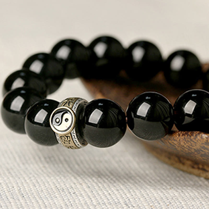 Black Obsidian Yin Yang Nine-Character Mantra Fulfilment Bracelet