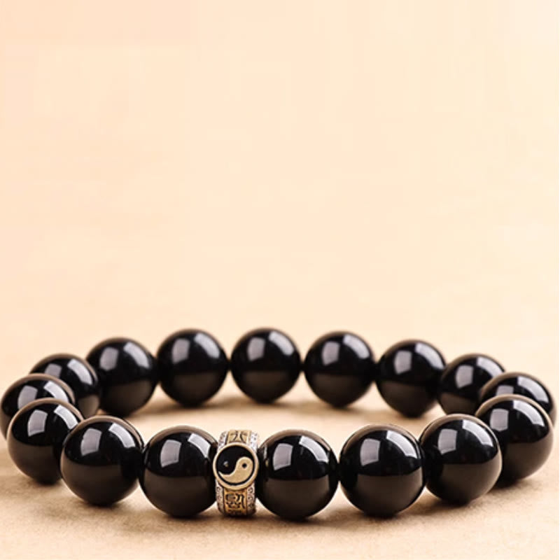 Black Obsidian Yin Yang Nine-Character Mantra Fulfilment Bracelet
