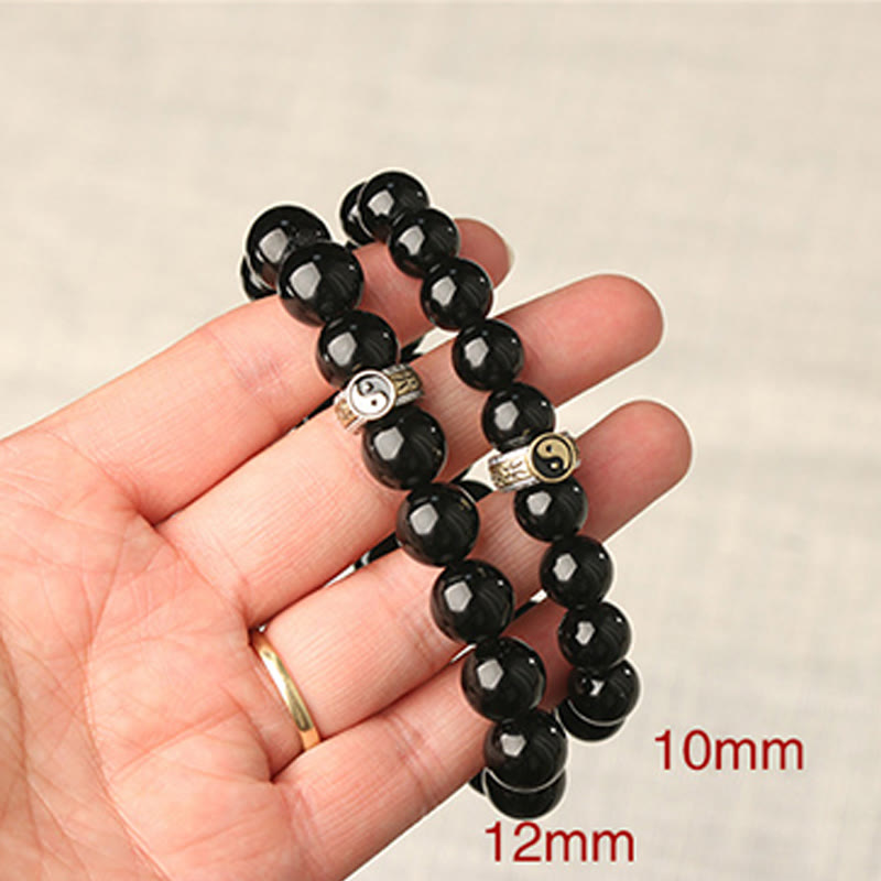 Black Obsidian Yin Yang Nine-Character Mantra Fulfilment Bracelet