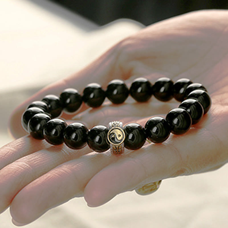 Black Obsidian Yin Yang Nine-Character Mantra Fulfilment Bracelet