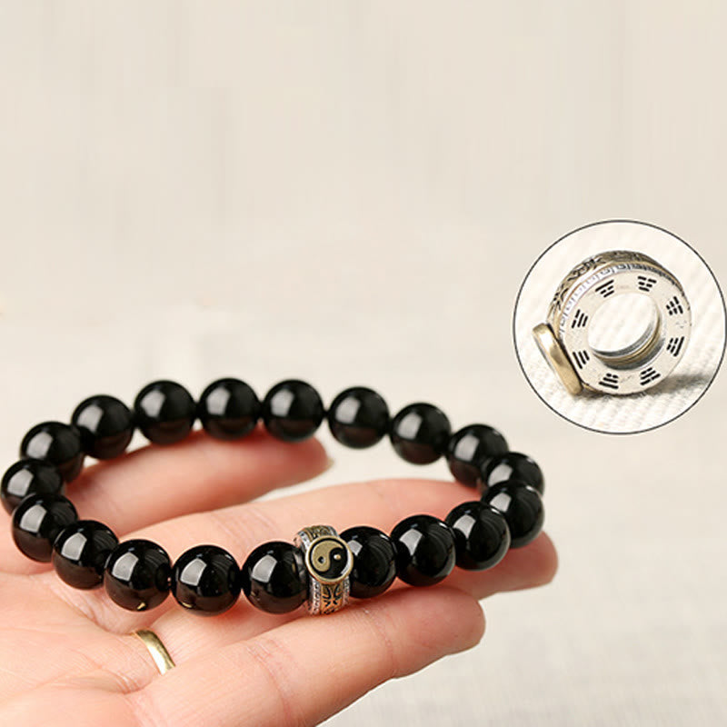 Black Obsidian Yin Yang Nine-Character Mantra Fulfilment Bracelet