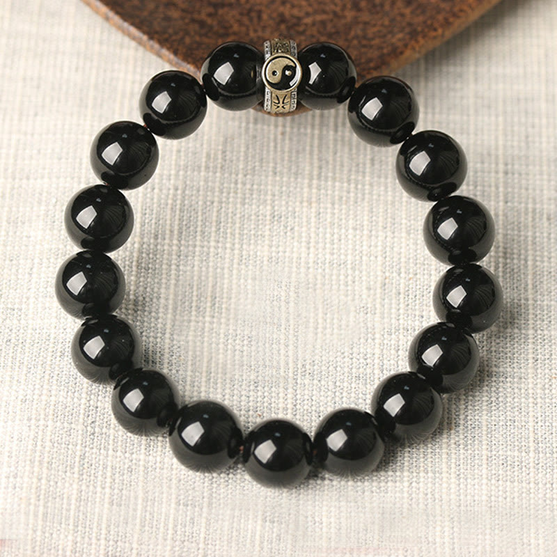 Black Obsidian Yin Yang Nine-Character Mantra Fulfilment Bracelet