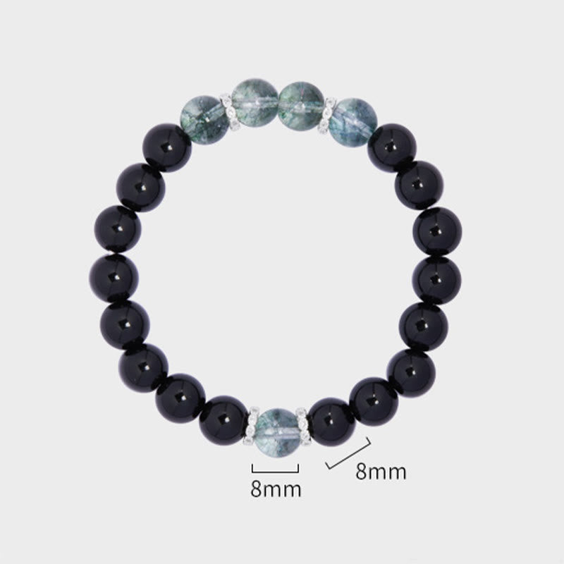 925 Sterling Silver Black Obsidian Green Phantom Strength Bracelet