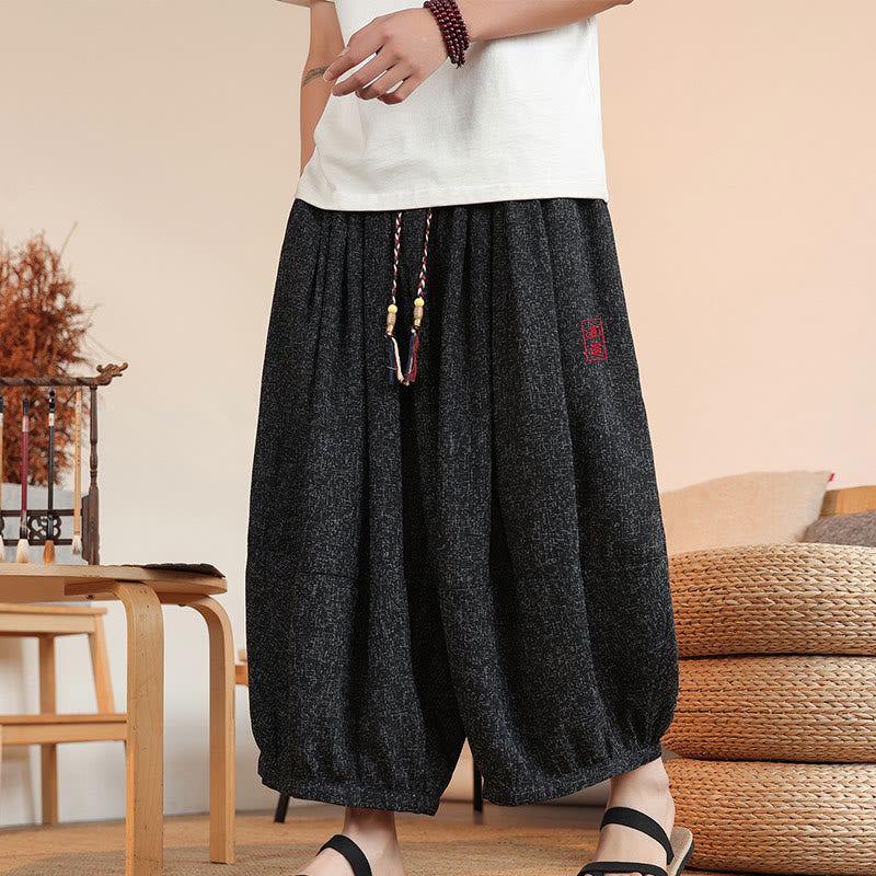 Lightweight Embroidered Cropped Men's Meditation Harem Pants