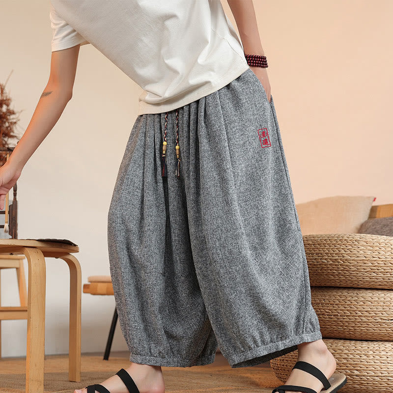 Lightweight Embroidered Cropped Men's Meditation Harem Pants