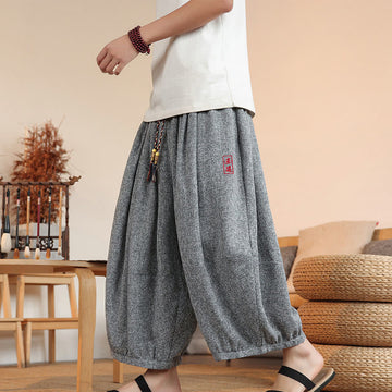 Lightweight Embroidered Cropped Men's Meditation Harem Pants