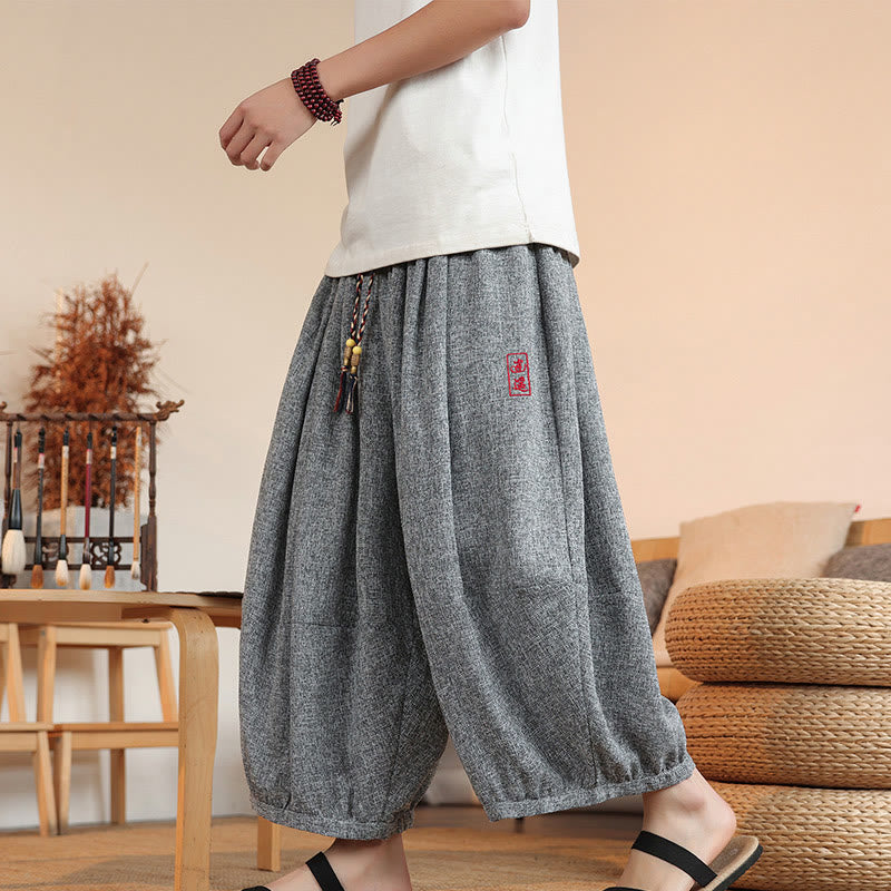 Lightweight Embroidered Cropped Men's Meditation Harem Pants