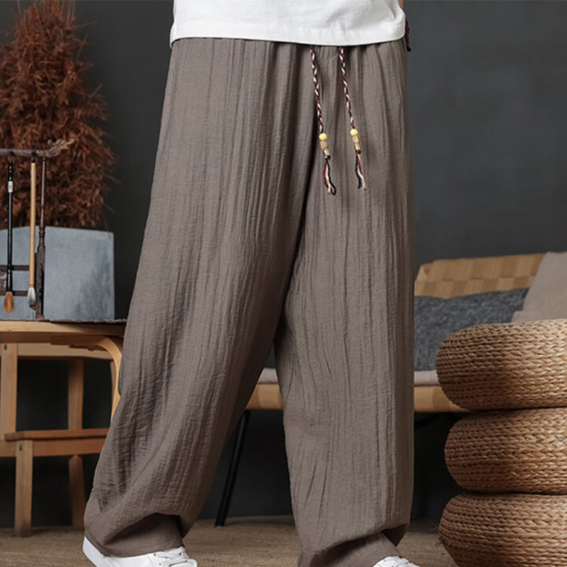 Casual Plain Color Drawstring Design Men's Pants With Pockets