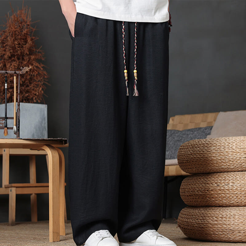 Casual Plain Color Drawstring Design Men's Pants With Pockets