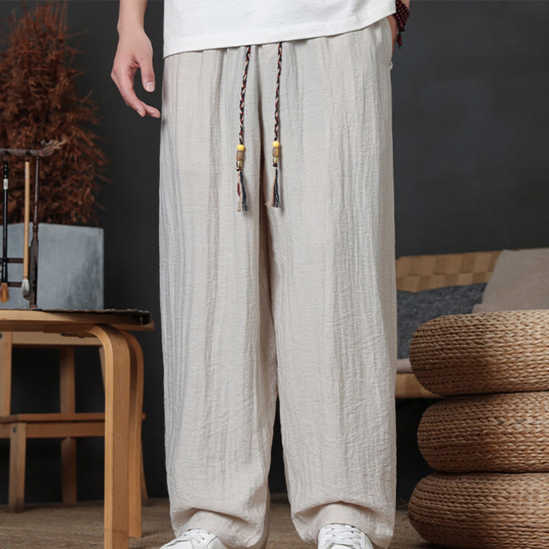 Casual Plain Color Drawstring Design Men's Pants With Pockets