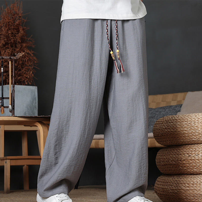 Casual Plain Color Drawstring Design Men's Pants With Pockets