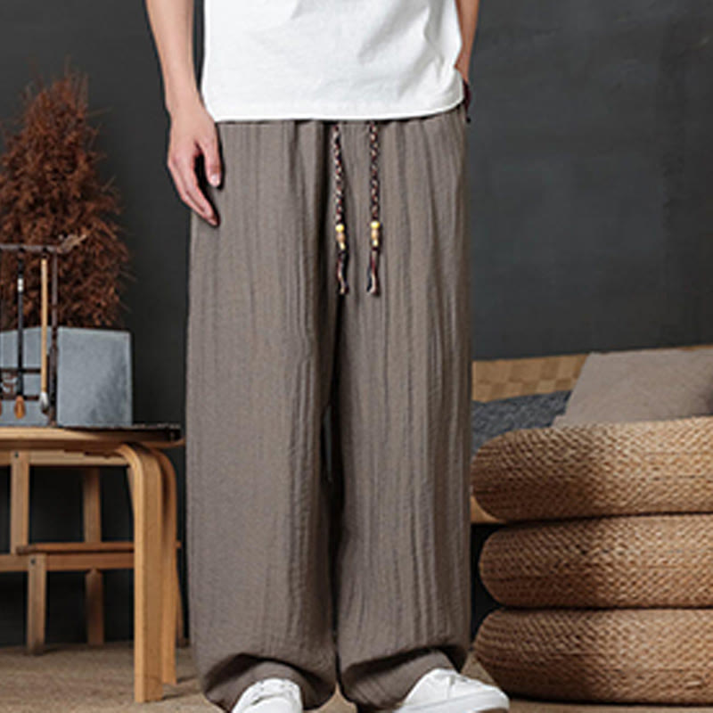 Casual Plain Color Drawstring Design Men's Pants With Pockets