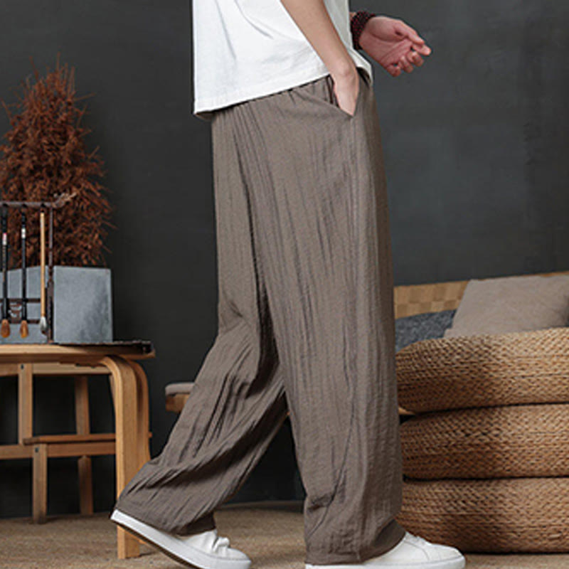 Casual Plain Color Drawstring Design Men's Pants With Pockets
