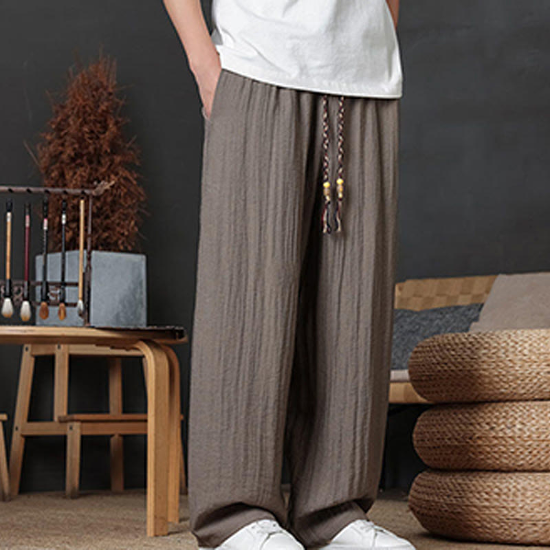 Casual Plain Color Drawstring Design Men's Pants With Pockets