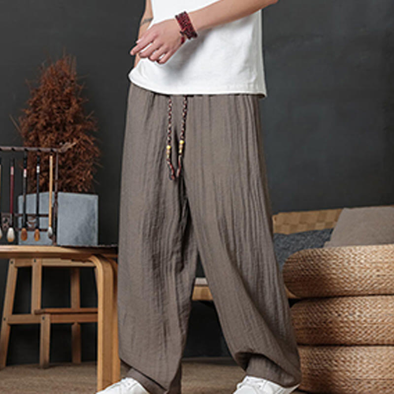Casual Plain Color Drawstring Design Men's Pants With Pockets