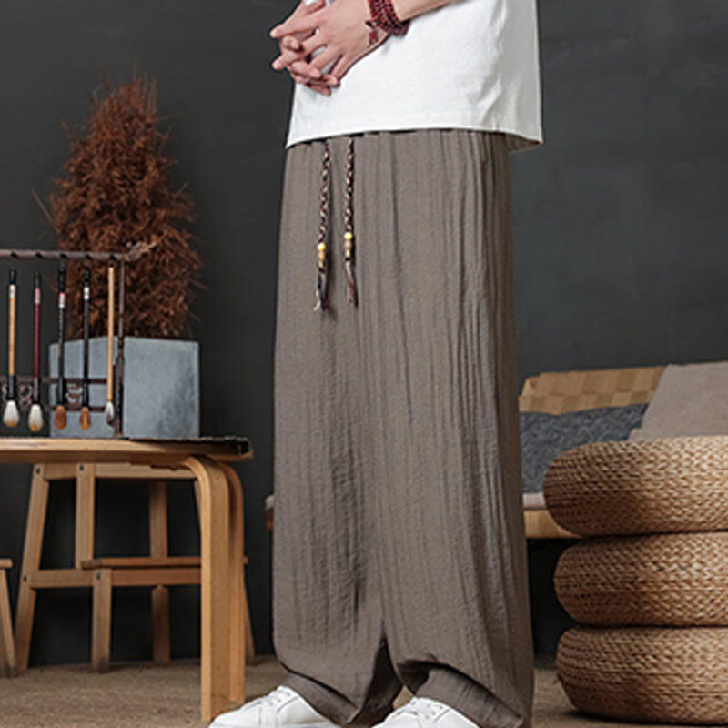 Casual Plain Color Drawstring Design Men's Pants With Pockets