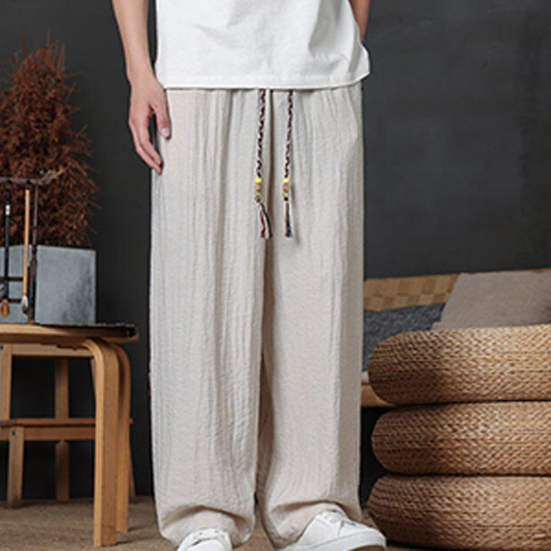 Casual Plain Color Drawstring Design Men's Pants With Pockets