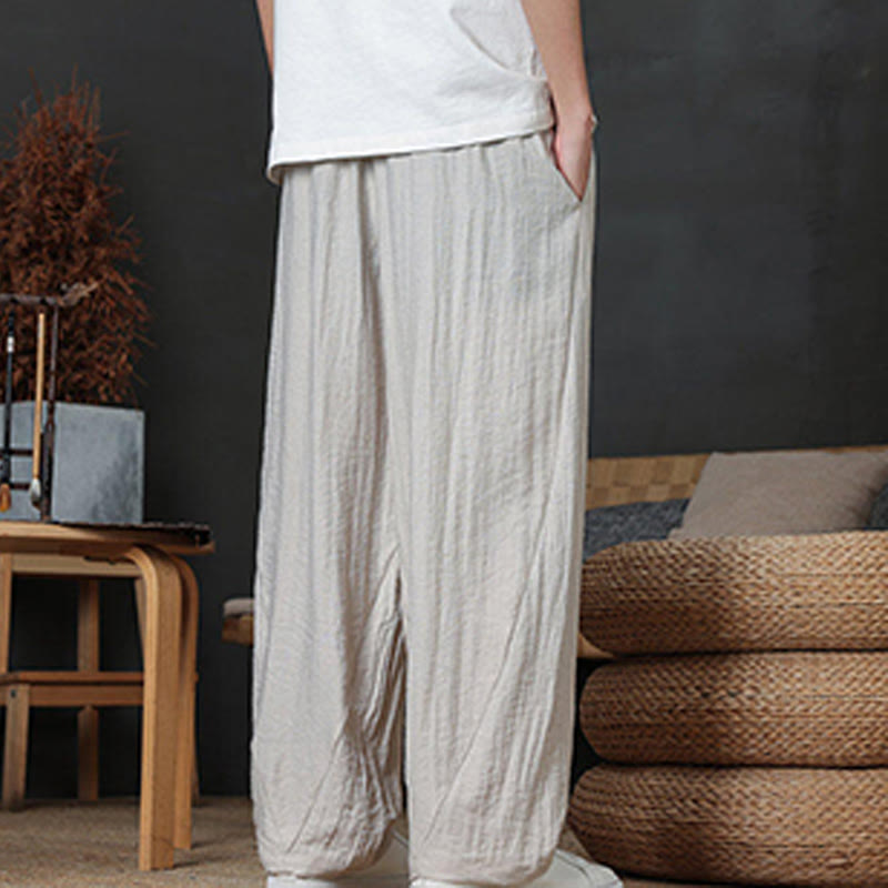 Casual Plain Color Drawstring Design Men's Pants With Pockets