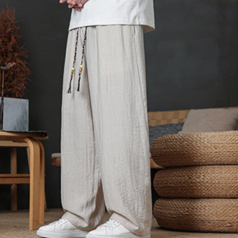 Casual Plain Color Drawstring Design Men's Pants With Pockets