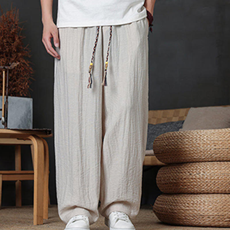 Casual Plain Color Drawstring Design Men's Pants With Pockets