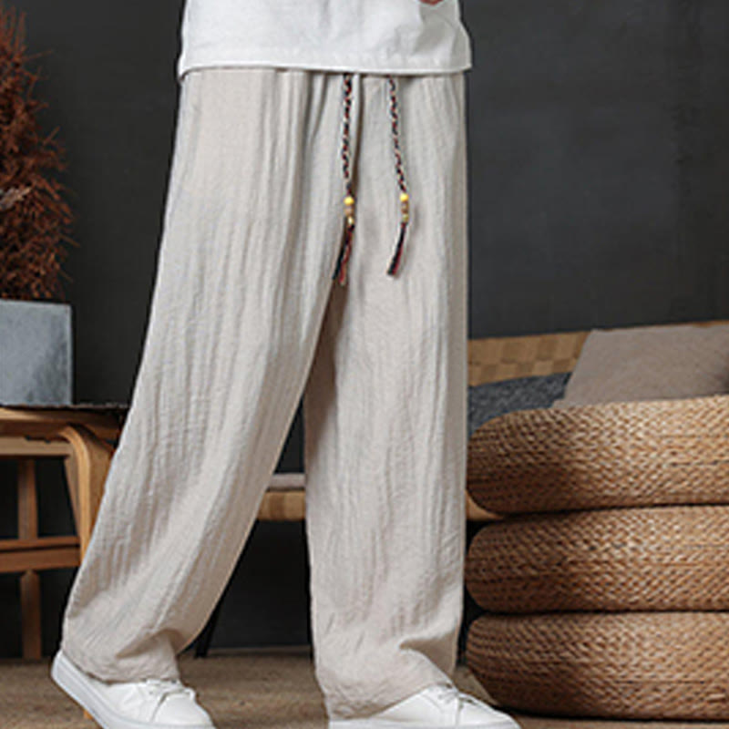 Casual Plain Color Drawstring Design Men's Pants With Pockets