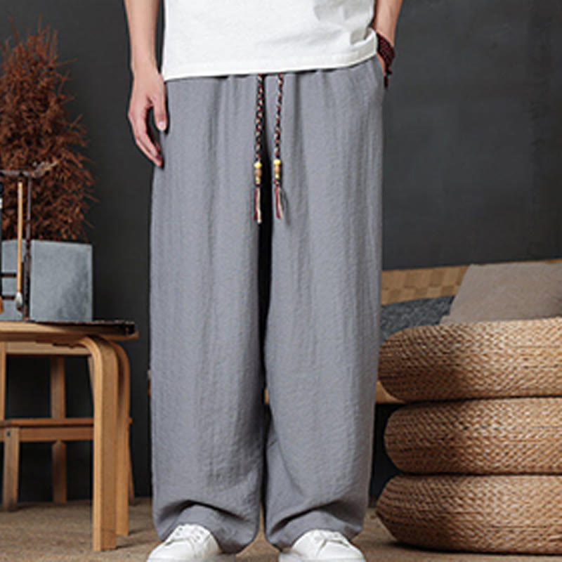 Casual Plain Color Drawstring Design Men's Pants With Pockets
