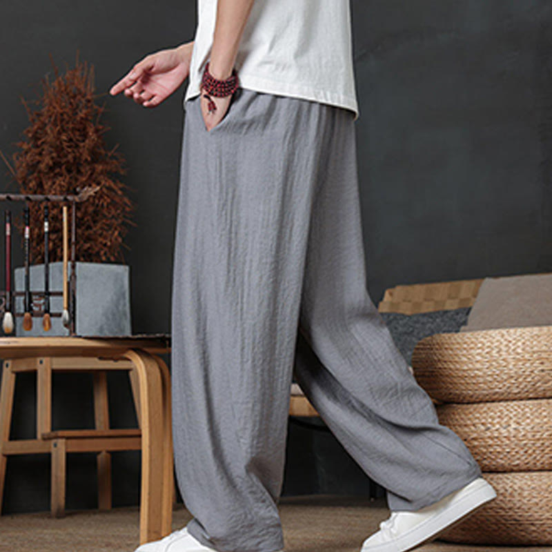 Casual Plain Color Drawstring Design Men's Pants With Pockets