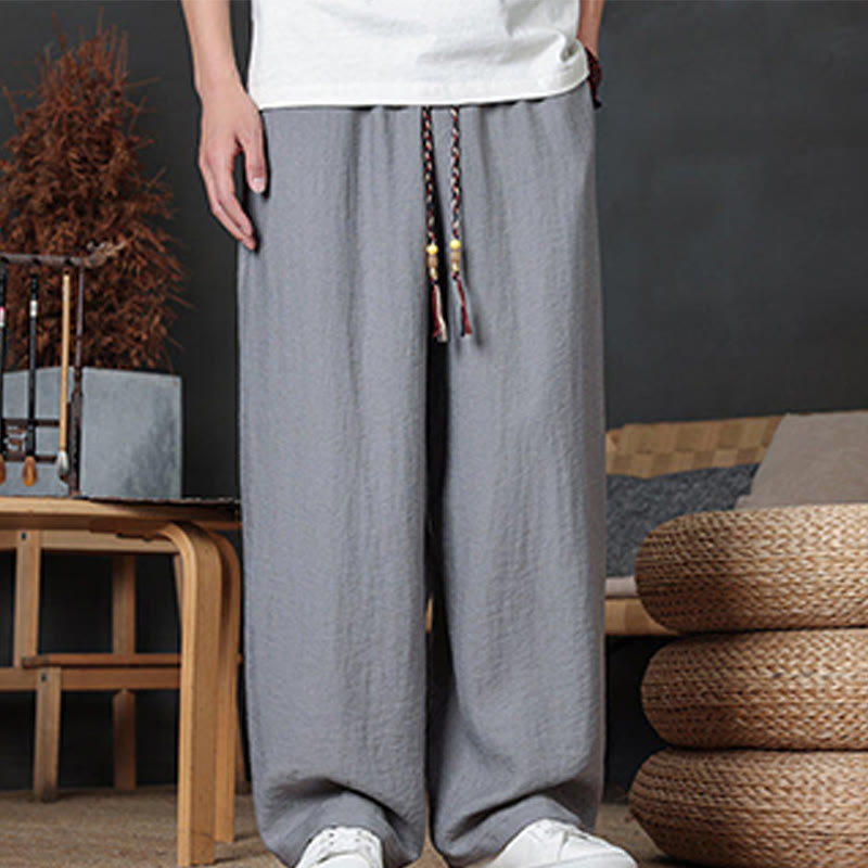 Casual Plain Color Drawstring Design Men's Pants With Pockets