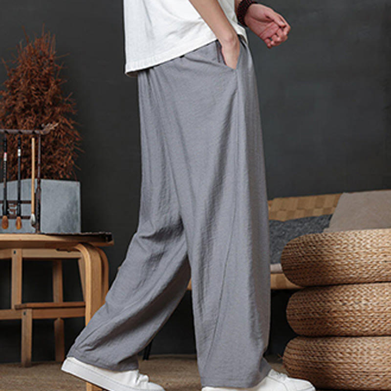 Casual Plain Color Drawstring Design Men's Pants With Pockets