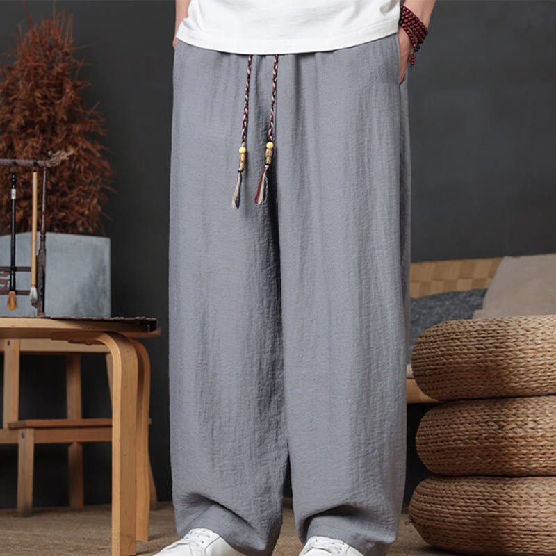 Casual Plain Color Drawstring Design Men's Pants With Pockets