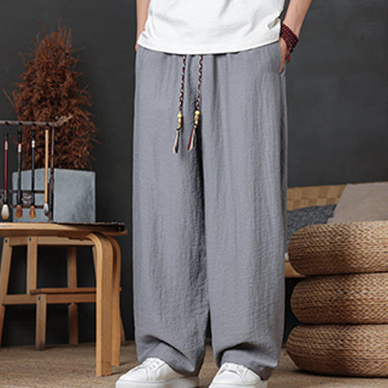 Casual Plain Color Drawstring Design Men's Pants With Pockets