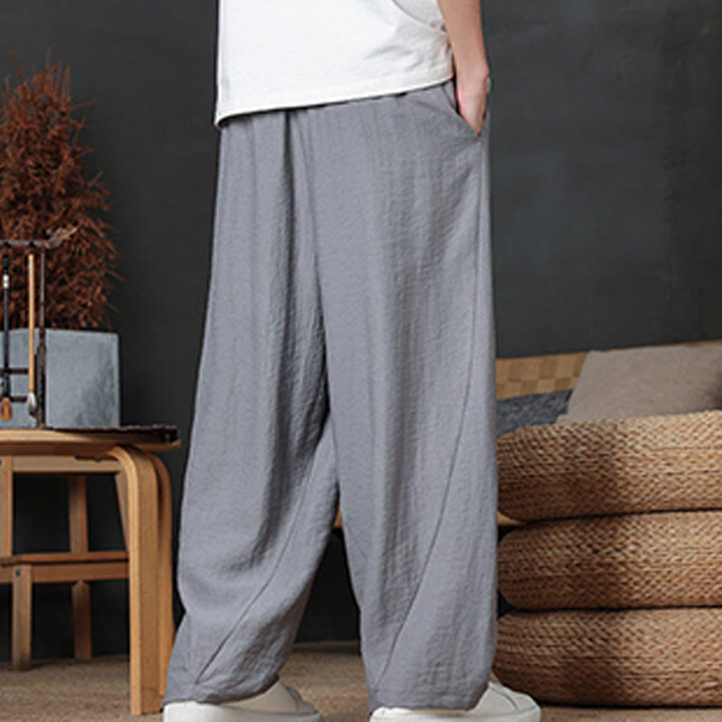 Casual Plain Color Drawstring Design Men's Pants With Pockets