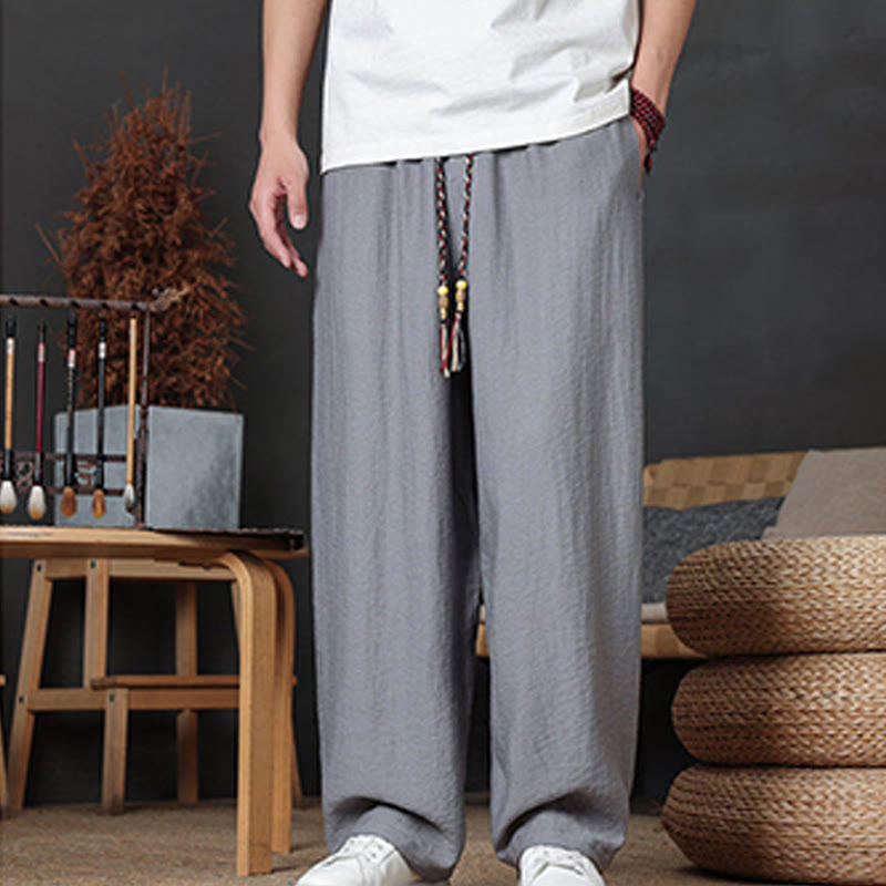 Casual Plain Color Drawstring Design Men's Pants With Pockets