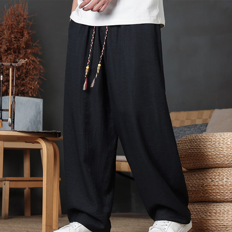 Casual Plain Color Drawstring Design Men's Pants With Pockets