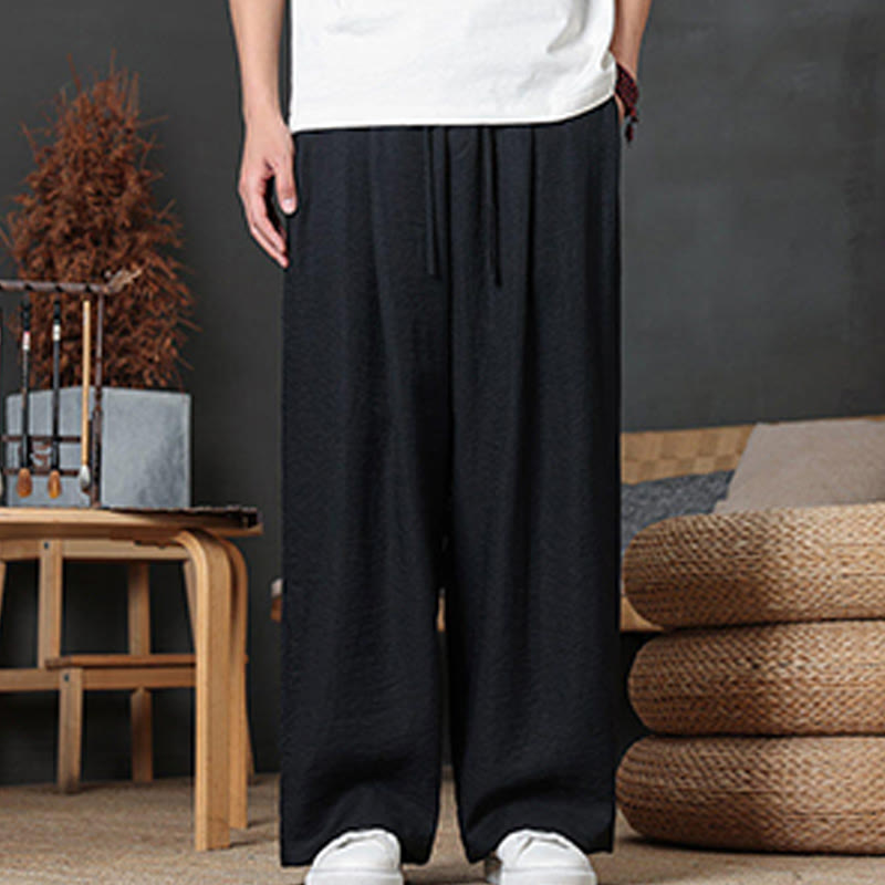Casual Plain Color Drawstring Design Men's Pants With Pockets