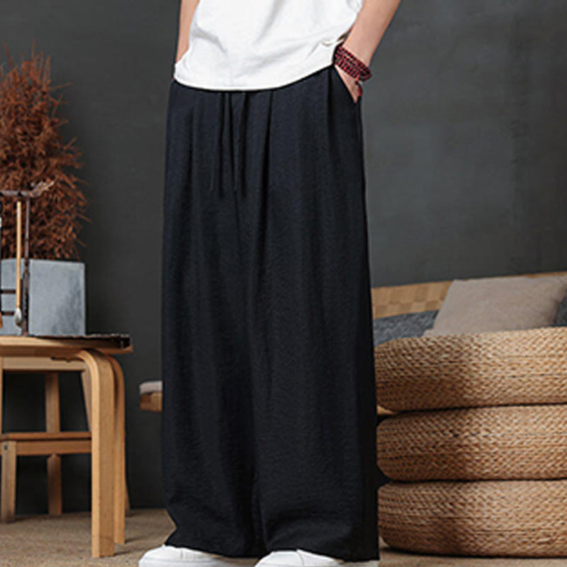 Casual Plain Color Drawstring Design Men's Pants With Pockets