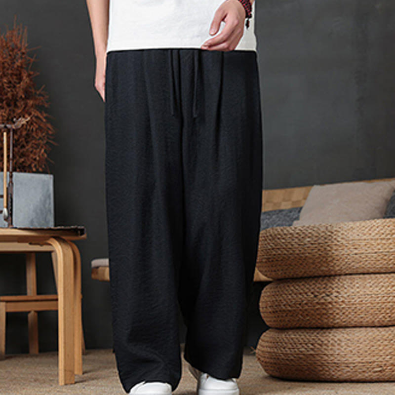 Casual Plain Color Drawstring Design Men's Pants With Pockets