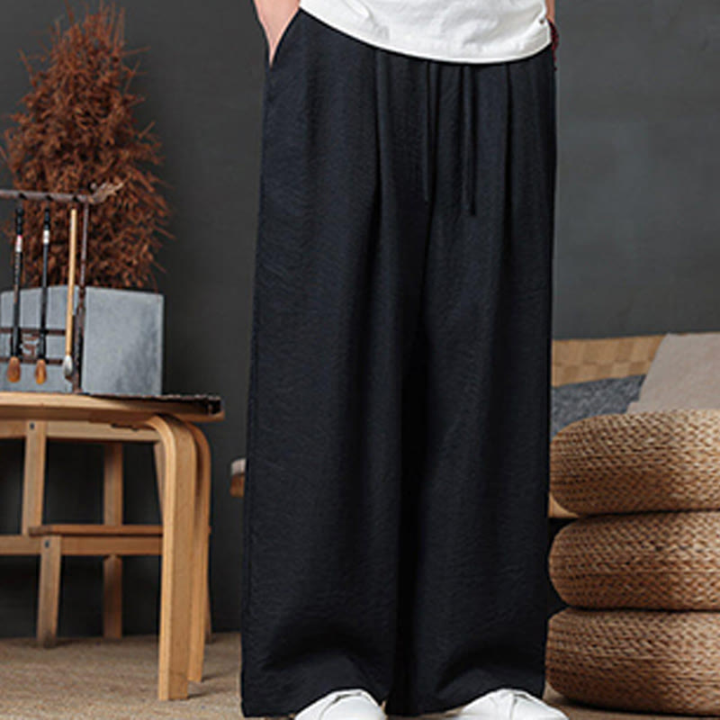 Casual Plain Color Drawstring Design Men's Pants With Pockets