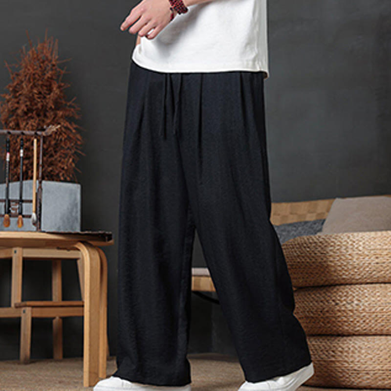 Casual Plain Color Drawstring Design Men's Pants With Pockets