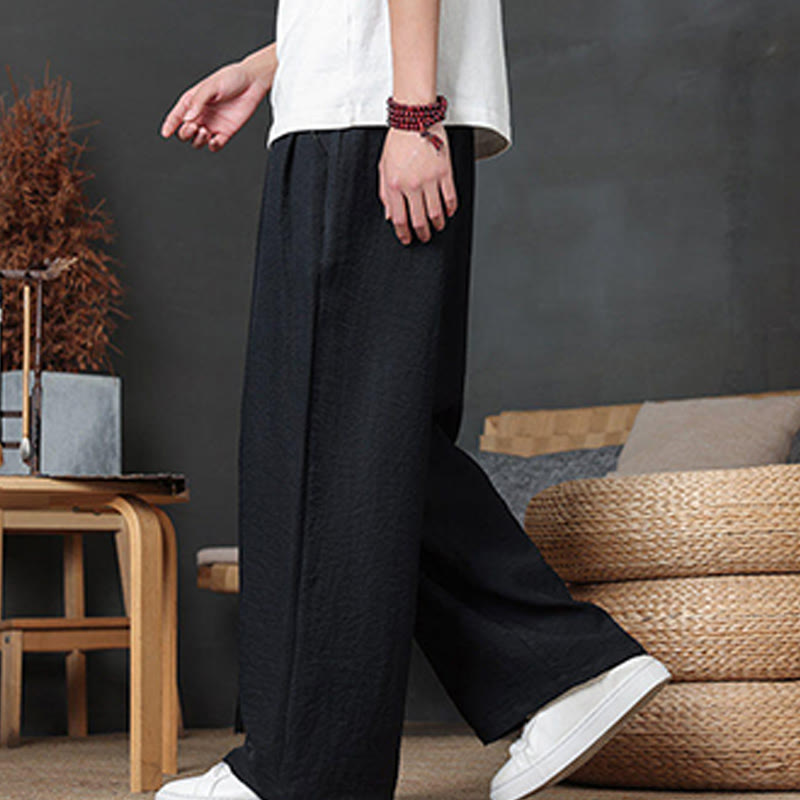 Casual Plain Color Drawstring Design Men's Pants With Pockets