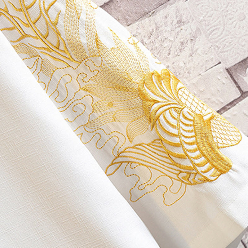 Embroidery Dragon Phoenix Auspicious Cloud Waves Leaves Cranes Open Front Jacket Men's Kimono