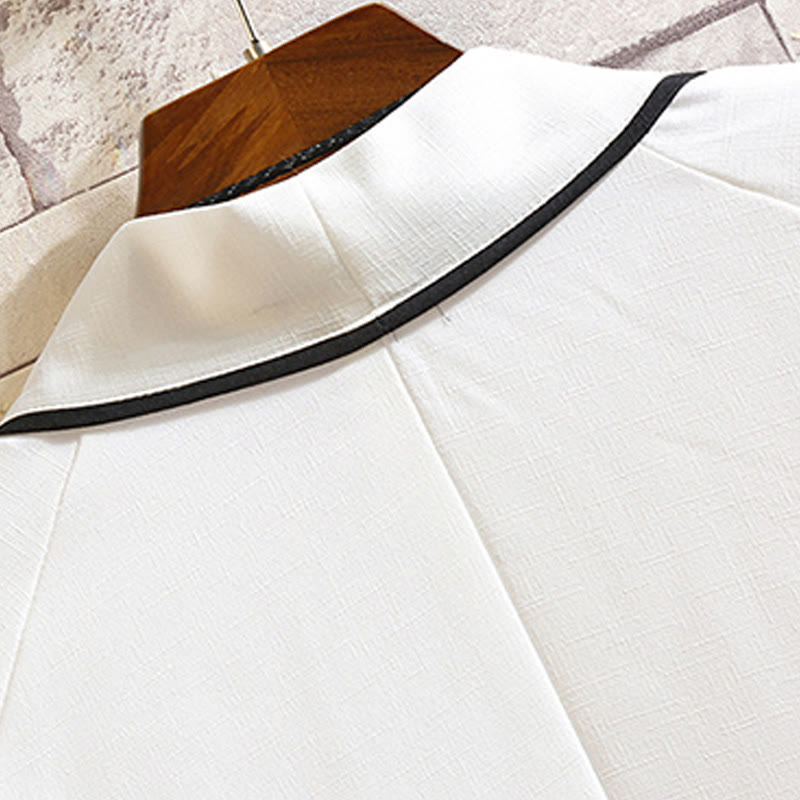 Embroidery Dragon Phoenix Auspicious Cloud Waves Leaves Cranes Open Front Jacket Men's Kimono