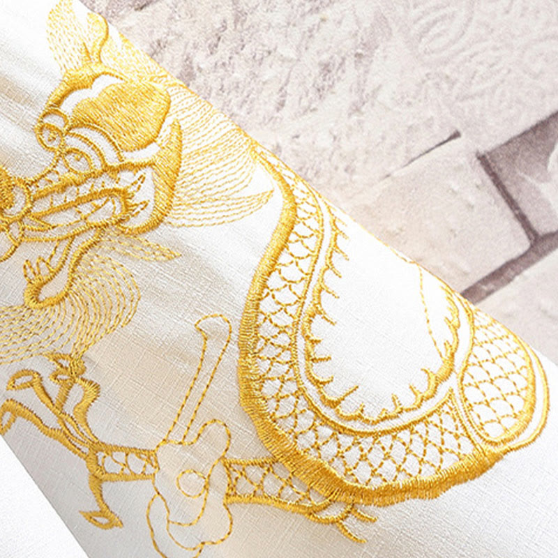 Embroidery Dragon Phoenix Auspicious Cloud Waves Leaves Cranes Open Front Jacket Men's Kimono