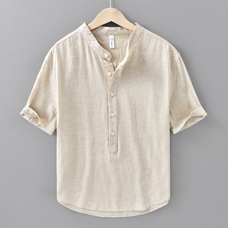 Breathable Cotton Linen Stand Collar Mindful Meditation Shirt
