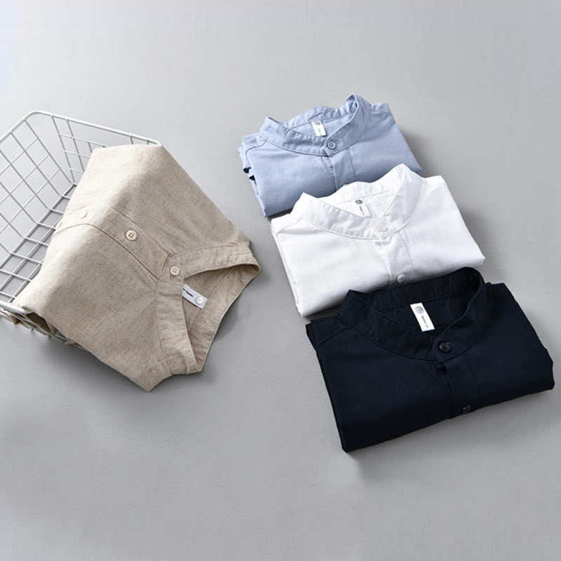 Breathable Cotton Linen Stand Collar Mindful Meditation Shirt