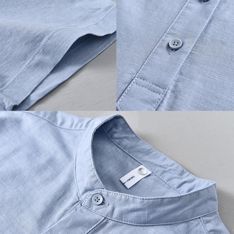 Breathable Cotton Linen Stand Collar Mindful Meditation Shirt