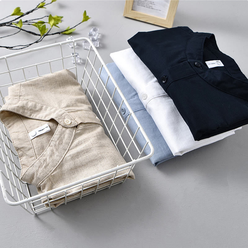 Breathable Cotton Linen Stand Collar Mindful Meditation Shirt
