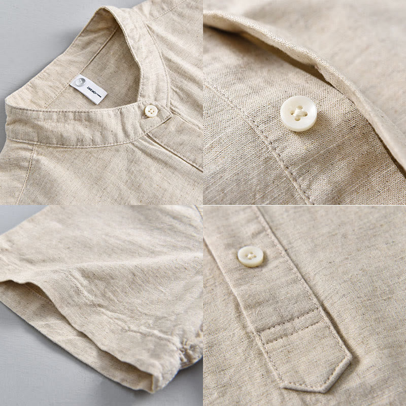 Breathable Cotton Linen Stand Collar Mindful Meditation Shirt