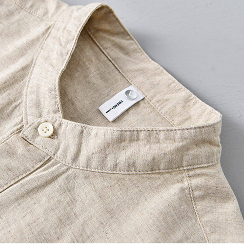 Breathable Cotton Linen Stand Collar Mindful Meditation Shirt