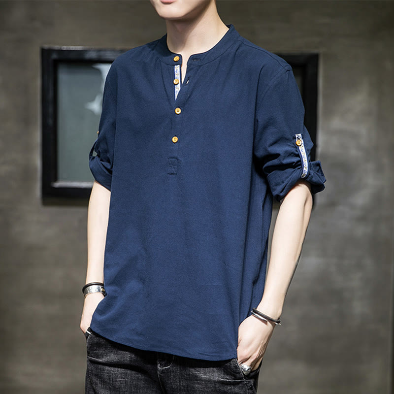 Breathable Linen Stand-Collar Mindful Movement Shirt